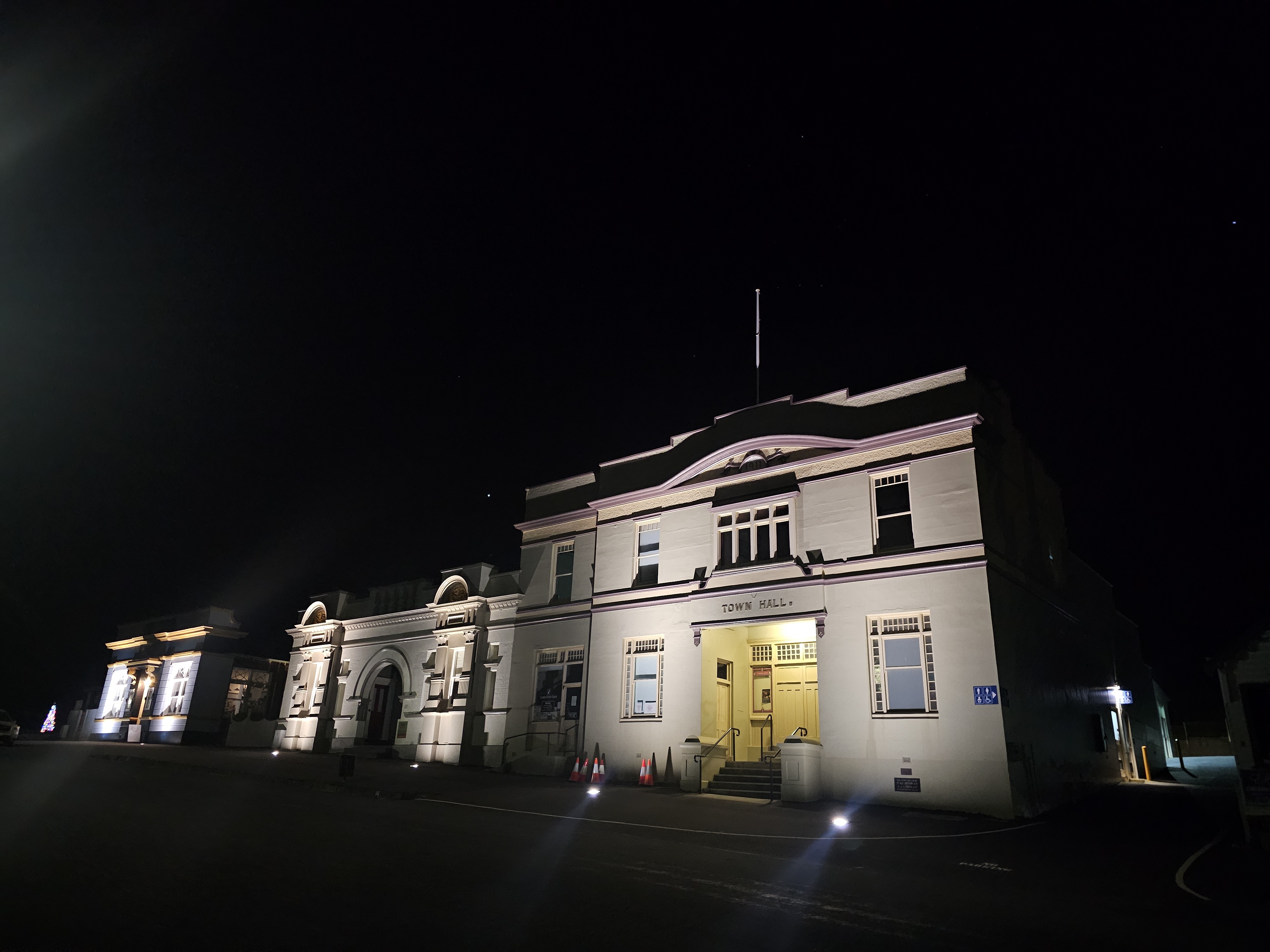 Stanley Town Hall at night